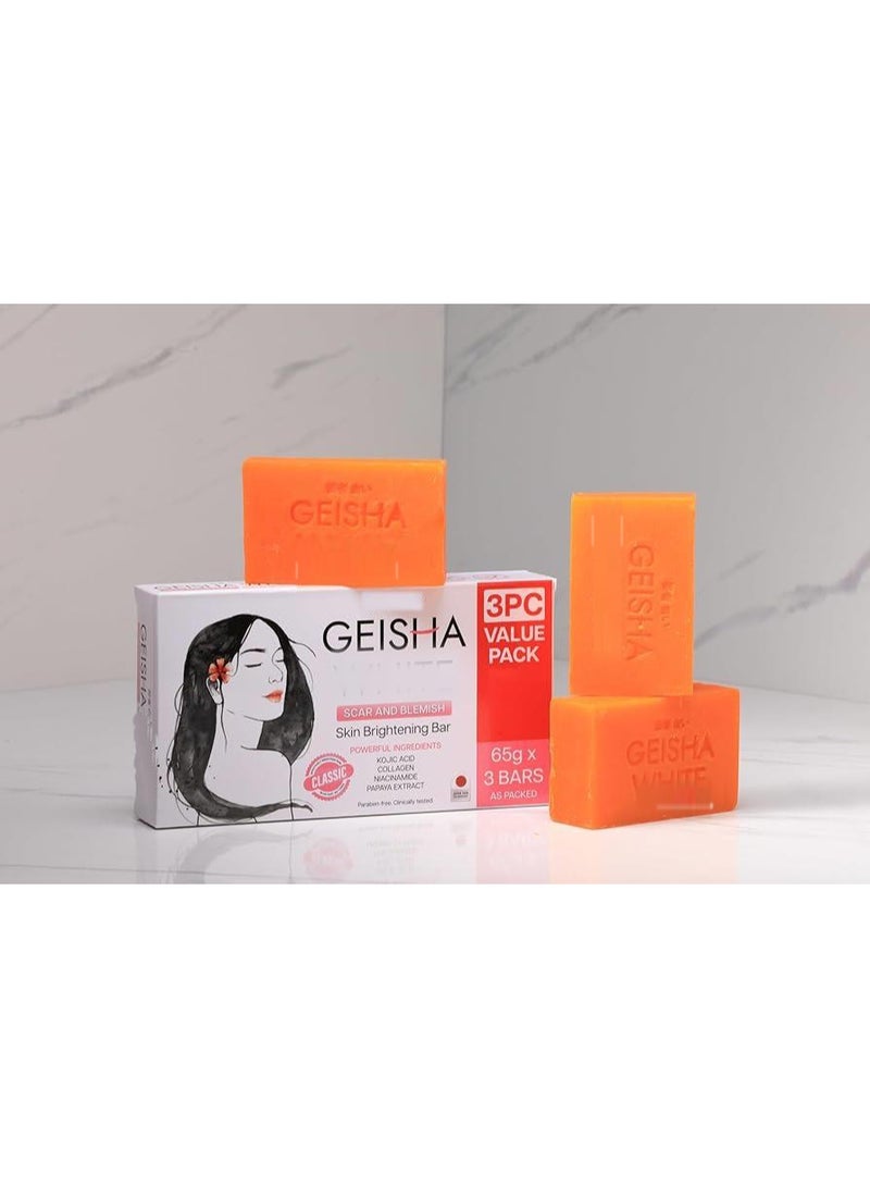 Geisha Scar Removal & Brightening Soap Bar Targets stubborn blemishes and uneven skin tone while nourishing the skin with collagen and niacinamide for a clearer, smoother, and more radiant complexion. - Image 2
